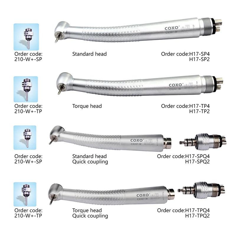 COXO CX207-W Pieza de Mano Dental de Alta Velocidad, Turbina de Aire para Limpieza Dental, Equipo de Blanqueamiento, Pieza de Mano con Spray de 3 Vías, Herramienta Dental