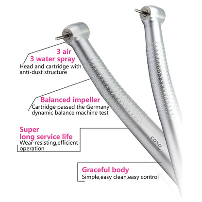 COXO CX207-W Pieza de Mano Dental de Alta Velocidad, Turbina de Aire para Limpieza Dental, Equipo de Blanqueamiento, Pieza de Mano con Spray de 3 Vías, Herramienta Dental