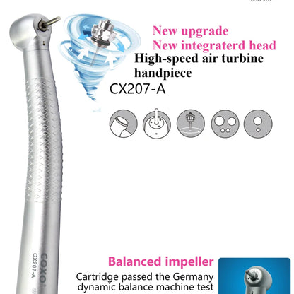 COXO CX207-A Turbina dental de alta velocidad Pieza de mano de alta velocidad Máquina de limpieza dental con spray de 3 vías Equipo de blanqueamiento Equipo dental